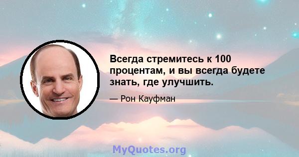 Всегда стремитесь к 100 процентам, и вы всегда будете знать, где улучшить.