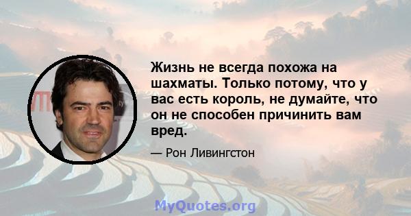 Жизнь не всегда похожа на шахматы. Только потому, что у вас есть король, не думайте, что он не способен причинить вам вред.