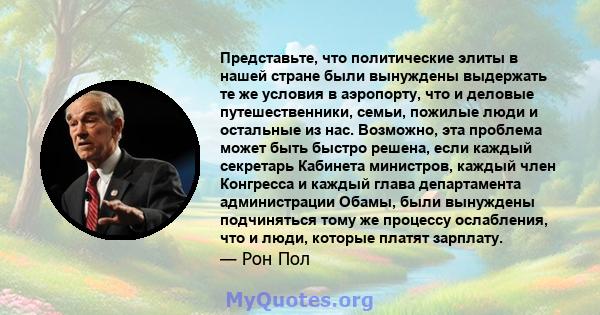 Представьте, что политические элиты в нашей стране были вынуждены выдержать те же условия в аэропорту, что и деловые путешественники, семьи, пожилые люди и остальные из нас. Возможно, эта проблема может быть быстро