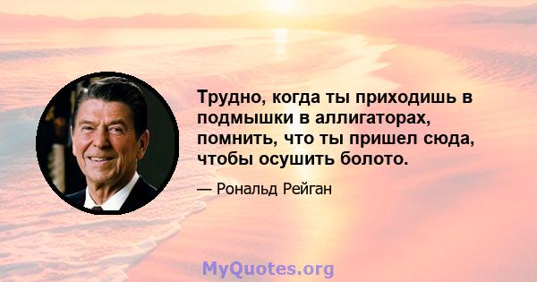 Трудно, когда ты приходишь в подмышки в аллигаторах, помнить, что ты пришел сюда, чтобы осушить болото.