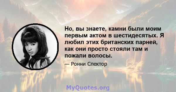 Но, вы знаете, камни были моим первым актом в шестидесятых. Я любил этих британских парней, как они просто стояли там и пожали волосы.