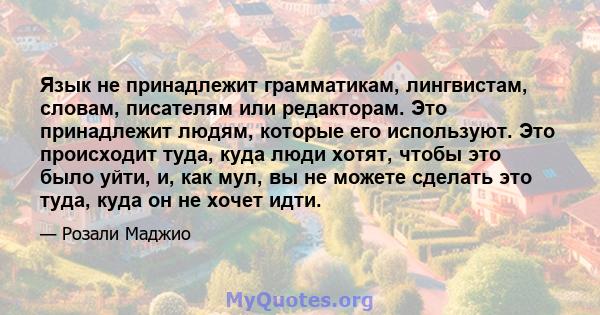 Язык не принадлежит грамматикам, лингвистам, словам, писателям или редакторам. Это принадлежит людям, которые его используют. Это происходит туда, куда люди хотят, чтобы это было уйти, и, как мул, вы не можете сделать