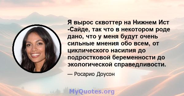 Я вырос сквоттер на Нижнем Ист -Сайде, так что в некотором роде дано, что у меня будут очень сильные мнения обо всем, от циклического насилия до подростковой беременности до экологической справедливости.