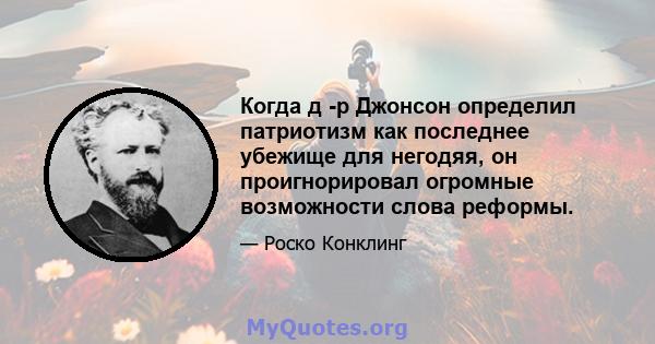 Когда д -р Джонсон определил патриотизм как последнее убежище для негодяя, он проигнорировал огромные возможности слова реформы.