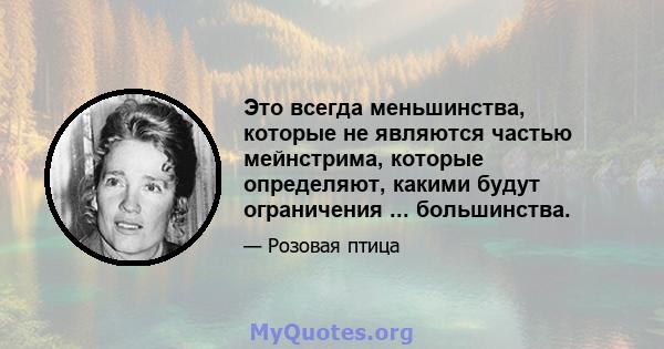 Это всегда меньшинства, которые не являются частью мейнстрима, которые определяют, какими будут ограничения ... большинства.