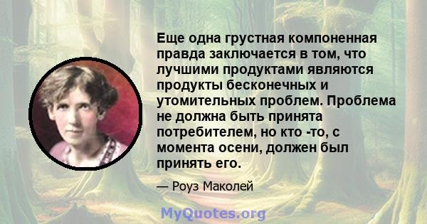 Еще одна грустная компоненная правда заключается в том, что лучшими продуктами являются продукты бесконечных и утомительных проблем. Проблема не должна быть принята потребителем, но кто -то, с момента осени, должен был