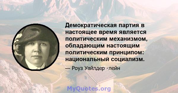 Демократическая партия в настоящее время является политическим механизмом, обладающим настоящим политическим принципом: национальный социализм.