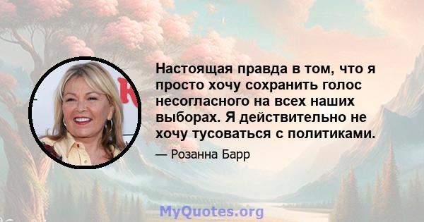 Настоящая правда в том, что я просто хочу сохранить голос несогласного на всех наших выборах. Я действительно не хочу тусоваться с политиками.