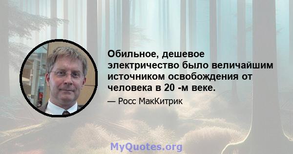 Обильное, дешевое электричество было величайшим источником освобождения от человека в 20 -м веке.