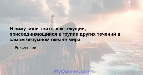 Я вижу свои твиты как текущий, присоединяющийся к группе других течений в самом безумном океане мира.