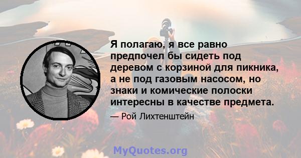 Я полагаю, я все равно предпочел бы сидеть под деревом с корзиной для пикника, а не под газовым насосом, но знаки и комические полоски интересны в качестве предмета.