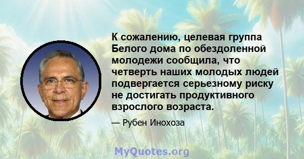 К сожалению, целевая группа Белого дома по обездоленной молодежи сообщила, что четверть наших молодых людей подвергается серьезному риску не достигать продуктивного взрослого возраста.