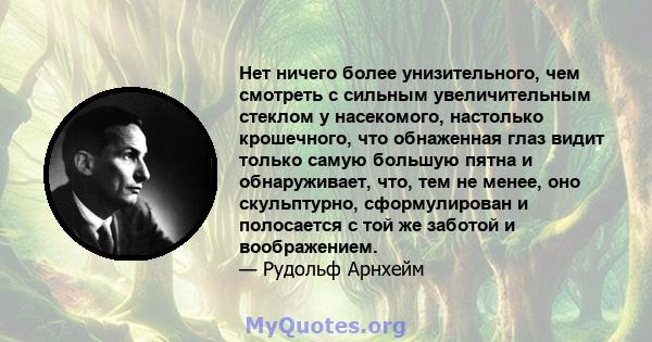 Нет ничего более унизительного, чем смотреть с сильным увеличительным стеклом у насекомого, настолько крошечного, что обнаженная глаз видит только самую большую пятна и обнаруживает, что, тем не менее, оно скульптурно,