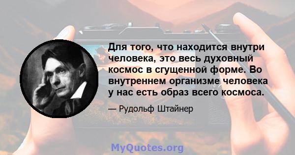 Для того, что находится внутри человека, это весь духовный космос в сгущенной форме. Во внутреннем организме человека у нас есть образ всего космоса.