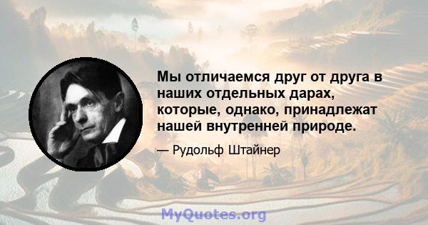 Мы отличаемся друг от друга в наших отдельных дарах, которые, однако, принадлежат нашей внутренней природе.