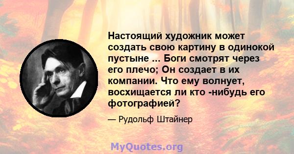 Настоящий художник может создать свою картину в одинокой пустыне ... Боги смотрят через его плечо; Он создает в их компании. Что ему волнует, восхищается ли кто -нибудь его фотографией?