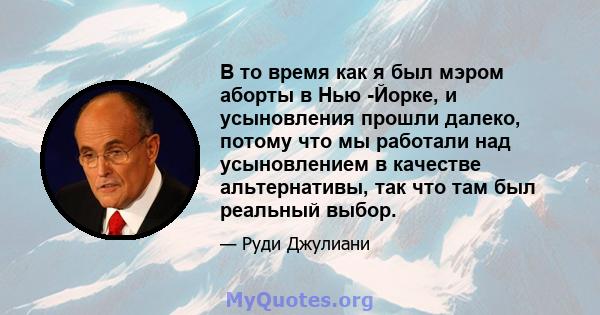 В то время как я был мэром аборты в Нью -Йорке, и усыновления прошли далеко, потому что мы работали над усыновлением в качестве альтернативы, так что там был реальный выбор.