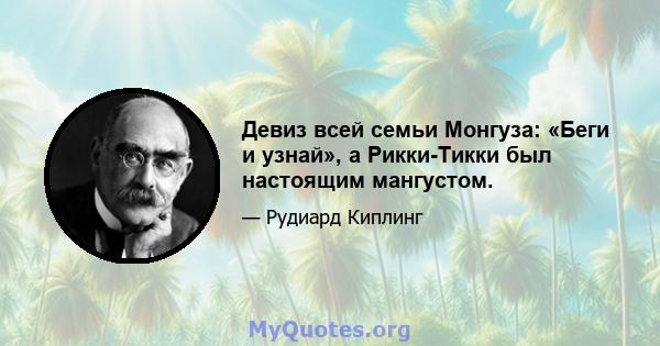 Девиз всей семьи Монгуза: «Беги и узнай», а Рикки-Тикки был настоящим мангустом.