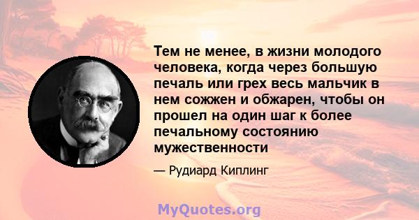 Тем не менее, в жизни молодого человека, когда через большую печаль или грех весь мальчик в нем сожжен и обжарен, чтобы он прошел на один шаг к более печальному состоянию мужественности