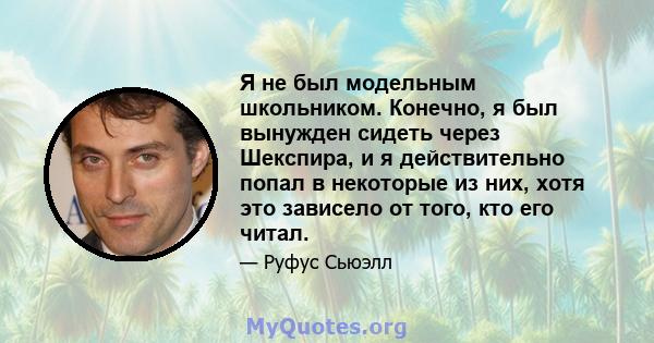 Я не был модельным школьником. Конечно, я был вынужден сидеть через Шекспира, и я действительно попал в некоторые из них, хотя это зависело от того, кто его читал.