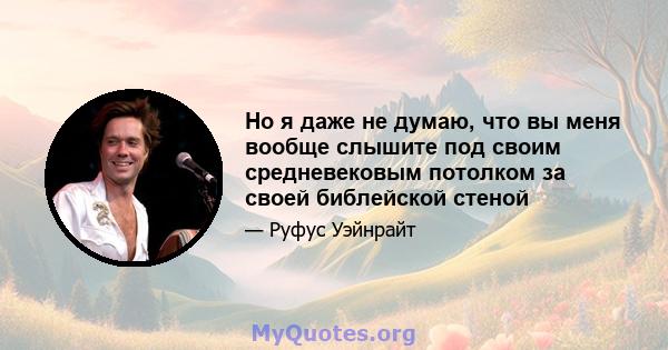 Но я даже не думаю, что вы меня вообще слышите под своим средневековым потолком за своей библейской стеной