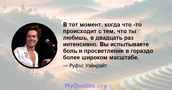 В тот момент, когда что -то происходит с тем, что ты любишь, в двадцать раз интенсивно. Вы испытываете боль и просветление в гораздо более широком масштабе.