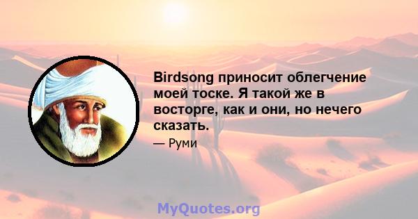 Birdsong приносит облегчение моей тоске. Я такой же в восторге, как и они, но нечего сказать.