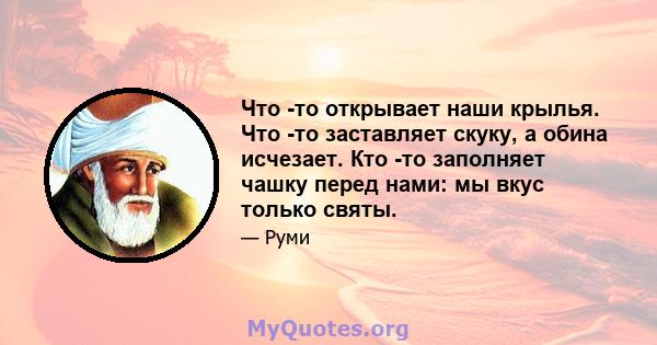 Что -то открывает наши крылья. Что -то заставляет скуку, а обина исчезает. Кто -то заполняет чашку перед нами: мы вкус только святы.