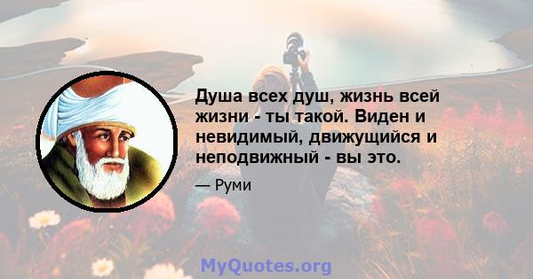 Душа всех душ, жизнь всей жизни - ты такой. Виден и невидимый, движущийся и неподвижный - вы это.