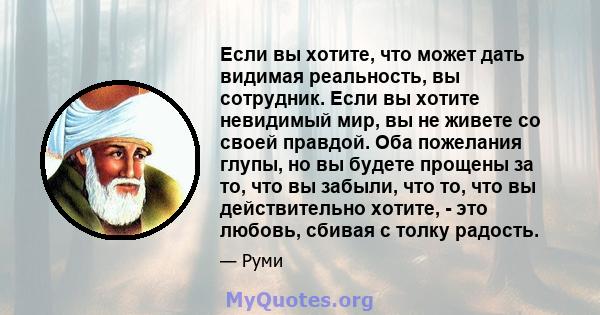 Если вы хотите, что может дать видимая реальность, вы сотрудник. Если вы хотите невидимый мир, вы не живете со своей правдой. Оба пожелания глупы, но вы будете прощены за то, что вы забыли, что то, что вы действительно