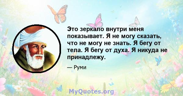 Это зеркало внутри меня показывает. Я не могу сказать, что не могу не знать. Я бегу от тела. Я бегу от духа. Я никуда не принадлежу.