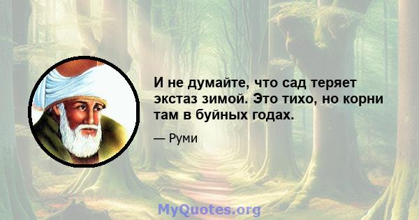 И не думайте, что сад теряет экстаз зимой. Это тихо, но корни там в буйных годах.