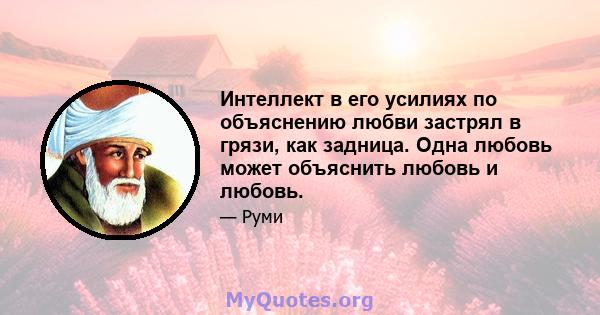 Интеллект в его усилиях по объяснению любви застрял в грязи, как задница. Одна любовь может объяснить любовь и любовь.