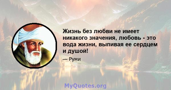 Жизнь без любви не имеет никакого значения, любовь - это вода жизни, выпивая ее сердцем и душой!