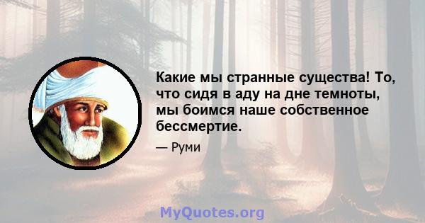 Какие мы странные существа! То, что сидя в аду на дне темноты, мы боимся наше собственное бессмертие.