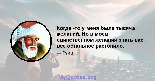 Когда -то у меня была тысяча желаний. Но в моем единственном желании знать вас все остальное растопило.