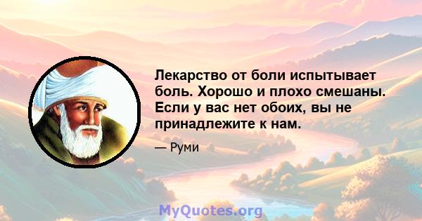 Лекарство от боли испытывает боль. Хорошо и плохо смешаны. Если у вас нет обоих, вы не принадлежите к нам.