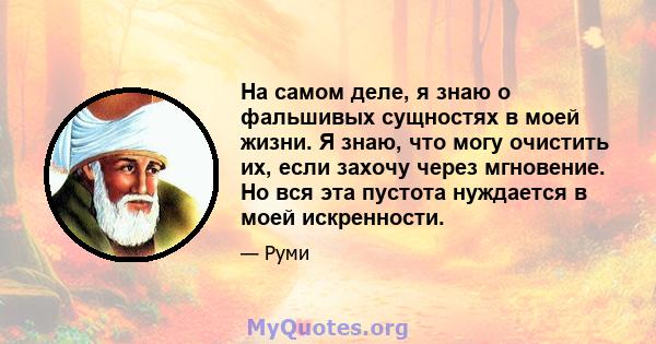 На самом деле, я знаю о фальшивых сущностях в моей жизни. Я знаю, что могу очистить их, если захочу через мгновение. Но вся эта пустота нуждается в моей искренности.