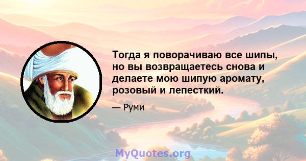 Тогда я поворачиваю все шипы, но вы возвращаетесь снова и делаете мою шипую аромату, розовый и лепесткий.