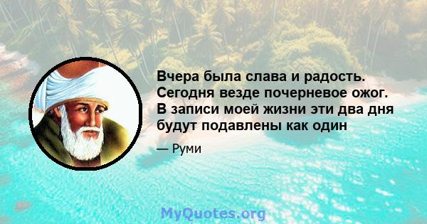 Вчера была слава и радость. Сегодня везде почерневое ожог. В записи моей жизни эти два дня будут подавлены как один