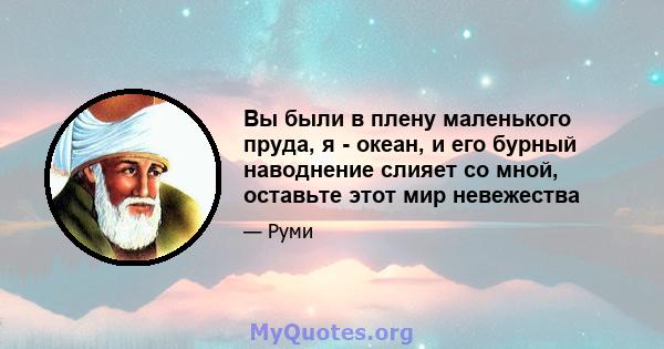 Вы были в плену маленького пруда, я - океан, и его бурный наводнение слияет со мной, оставьте этот мир невежества