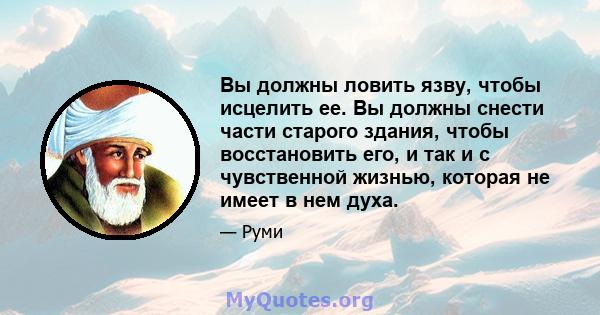 Вы должны ловить язву, чтобы исцелить ее. Вы должны снести части старого здания, чтобы восстановить его, и так и с чувственной жизнью, которая не имеет в нем духа.