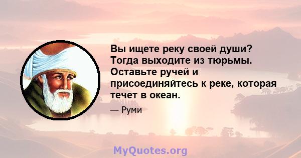 Вы ищете реку своей души? Тогда выходите из тюрьмы. Оставьте ручей и присоединяйтесь к реке, которая течет в океан.