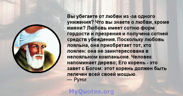 Вы убегаете от любви из -за одного унижения? Что вы знаете о любви, кроме имени? Любовь имеет сотню форм гордости и презрения и получена сотней средств убеждения. Поскольку любовь лояльна, она приобретает тот, кто