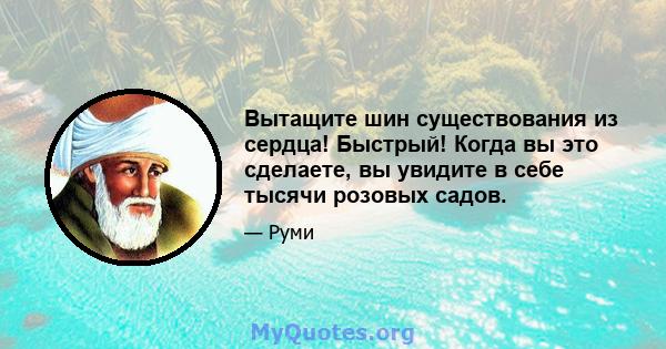 Вытащите шин существования из сердца! Быстрый! Когда вы это сделаете, вы увидите в себе тысячи розовых садов.