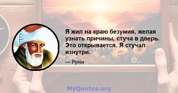 Я жил на краю безумия, желая узнать причины, стуча в дверь. Это открывается. Я стучал изнутри.