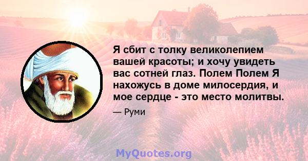 Я сбит с толку великолепием вашей красоты; и хочу увидеть вас сотней глаз. Полем Полем Я нахожусь в доме милосердия, и мое сердце - это место молитвы.