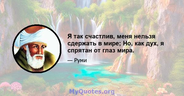 Я так счастлив, меня нельзя сдержать в мире; Но, как дух, я спрятан от глаз мира.