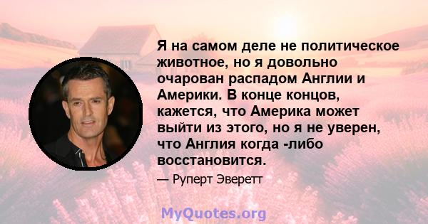 Я на самом деле не политическое животное, но я довольно очарован распадом Англии и Америки. В конце концов, кажется, что Америка может выйти из этого, но я не уверен, что Англия когда -либо восстановится.