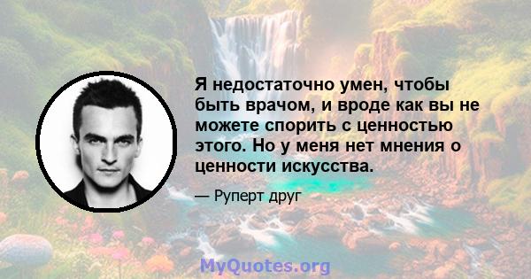 Я недостаточно умен, чтобы быть врачом, и вроде как вы не можете спорить с ценностью этого. Но у меня нет мнения о ценности искусства.